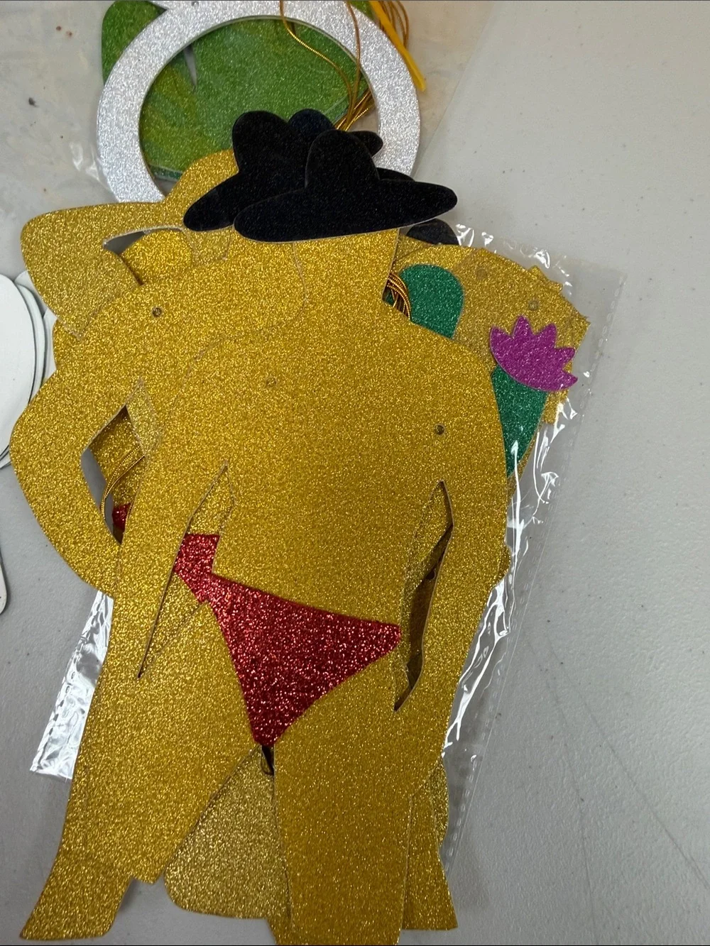 3 piece Final Fiesta Banner Glitter Party Banner - Gold & Green cactus sombrero